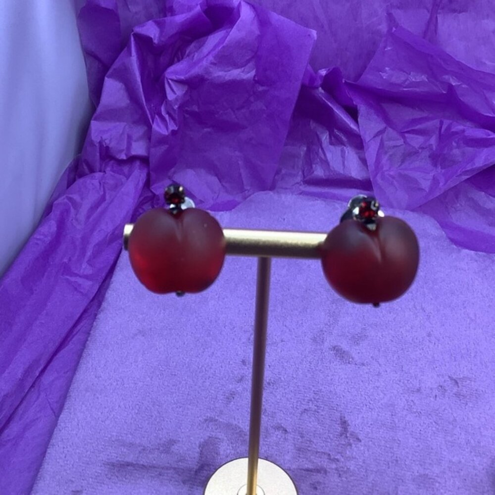 Vintage Austrian Fruit Glass Red Plums clip earrings